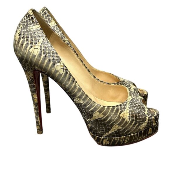 Christian Louboutin Heels Lady Peep Python Leather 150mm Size 39 Snake Skin - Picture 1 of 6